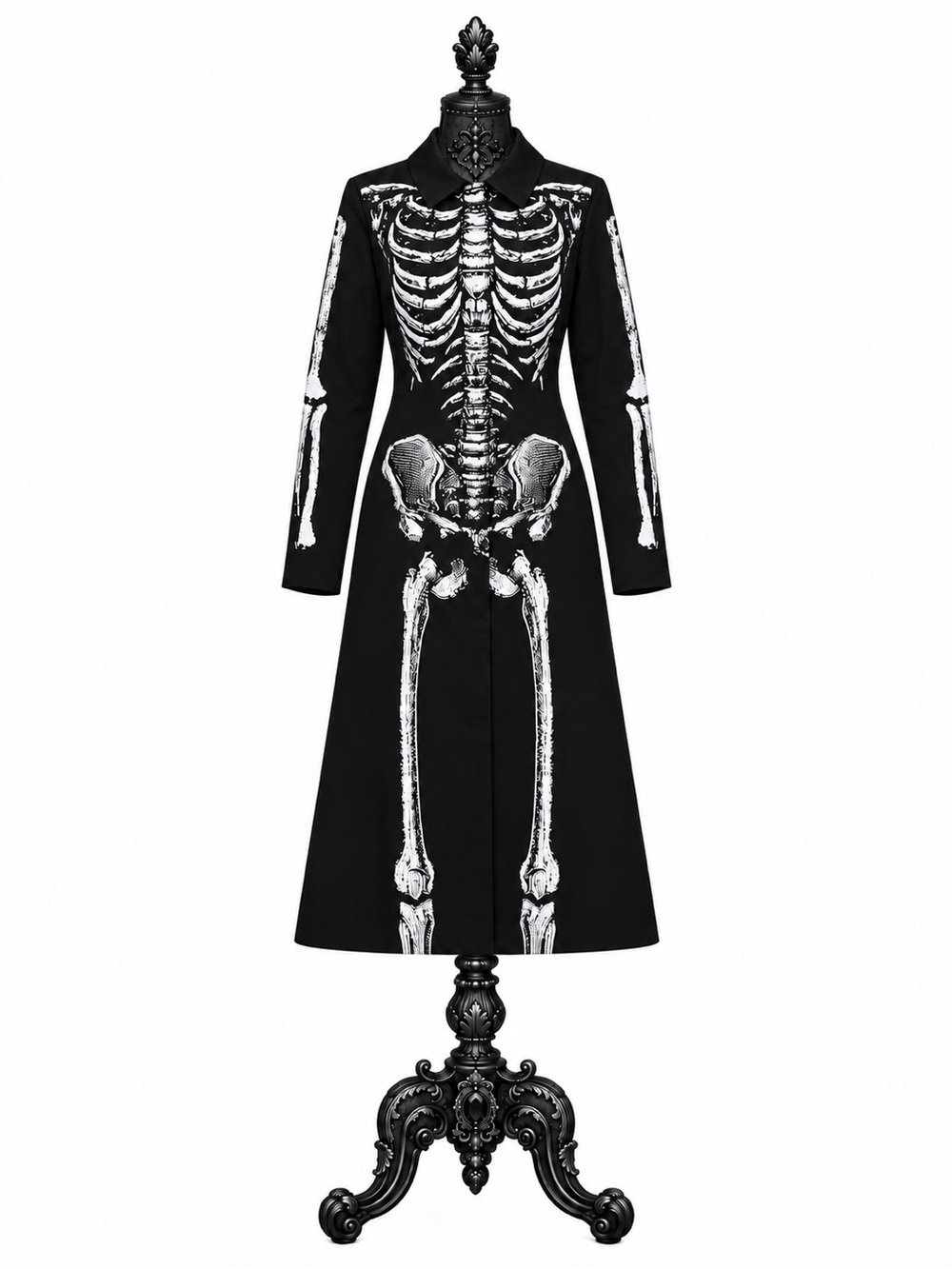 Trickz N’ Treatz Lurking Horror Skeleton Trench Coat Black White.NWT